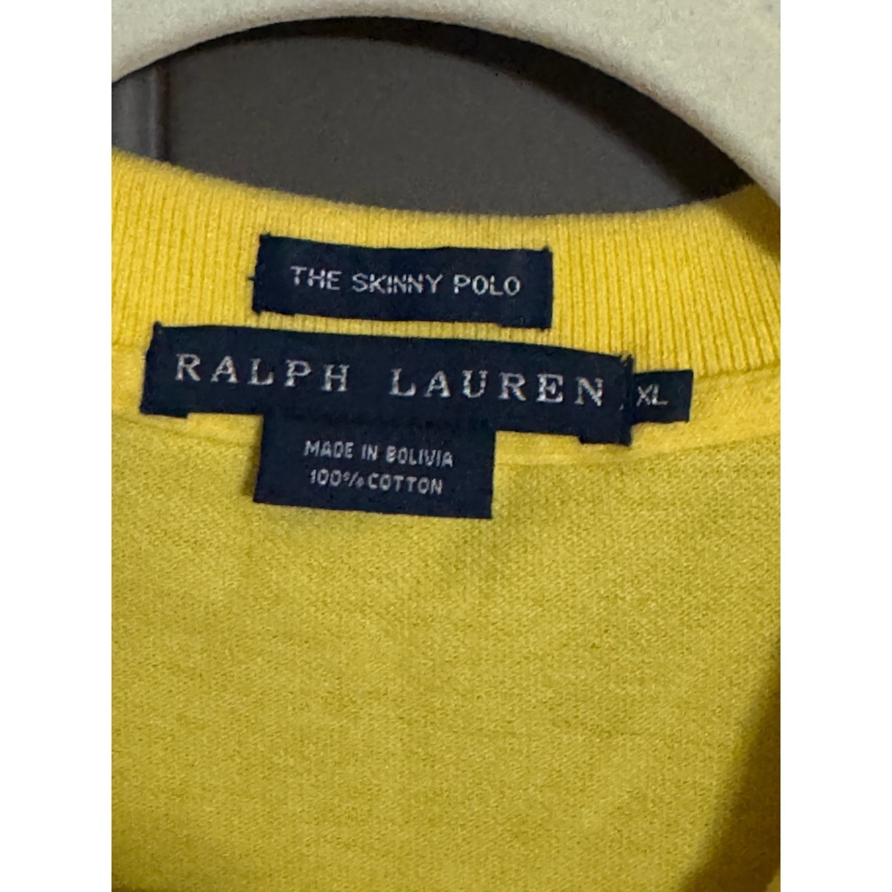 Ralph Lauren Yellow The Skinny Polo Shirt Big Pony Cotton Mesh Mens XL New - Picture 3 of 3